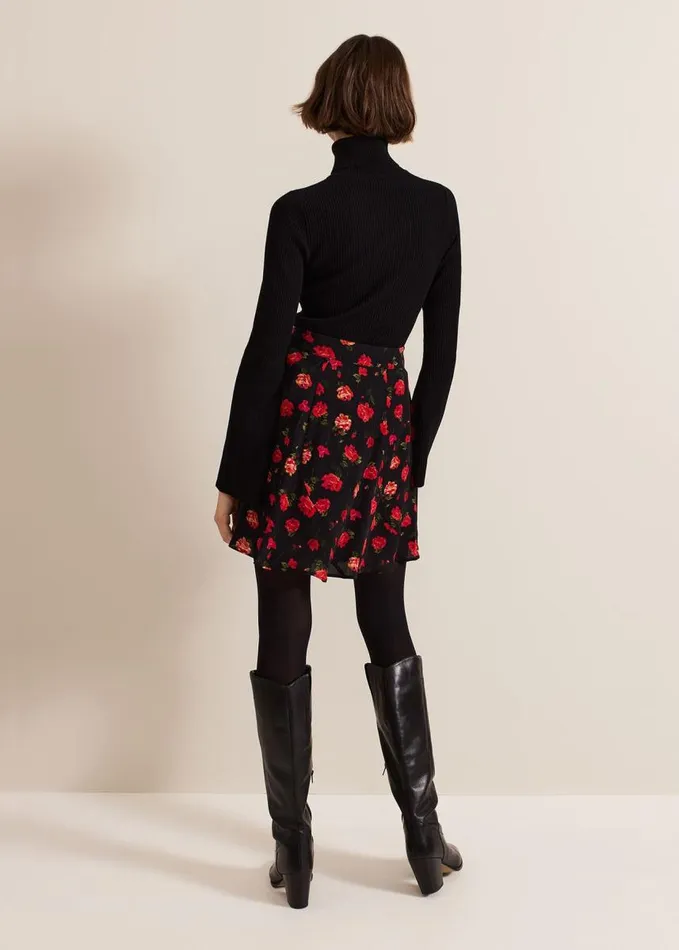 Phase Eight Ilaria Rose Print Flippy Skirt Black Women Skirts