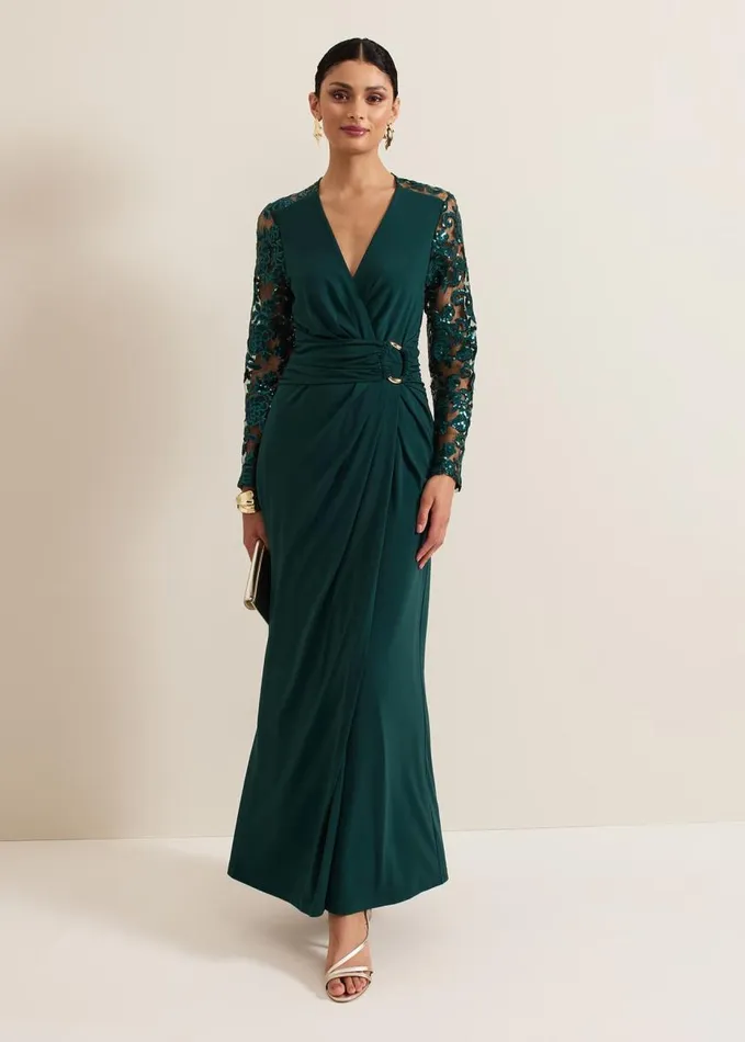 Phase Eight Ilona Dark Green Sequin Maxi Dress Dark Green Women Dresses