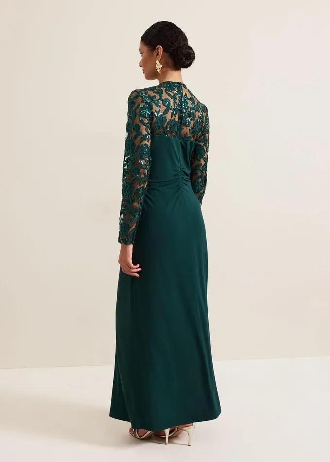 Phase Eight Ilona Dark Green Sequin Maxi Dress Dark Green Women Dresses