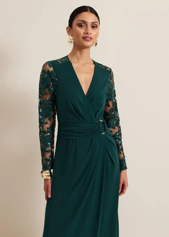Phase Eight Ilona Dark Green Sequin Maxi Dress Dark Green Women Dresses