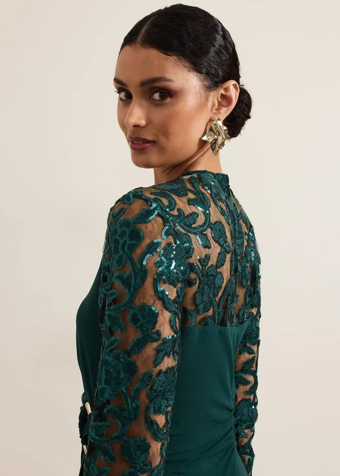 Phase Eight Ilona Dark Green Sequin Maxi Dress Dark Green Women Dresses