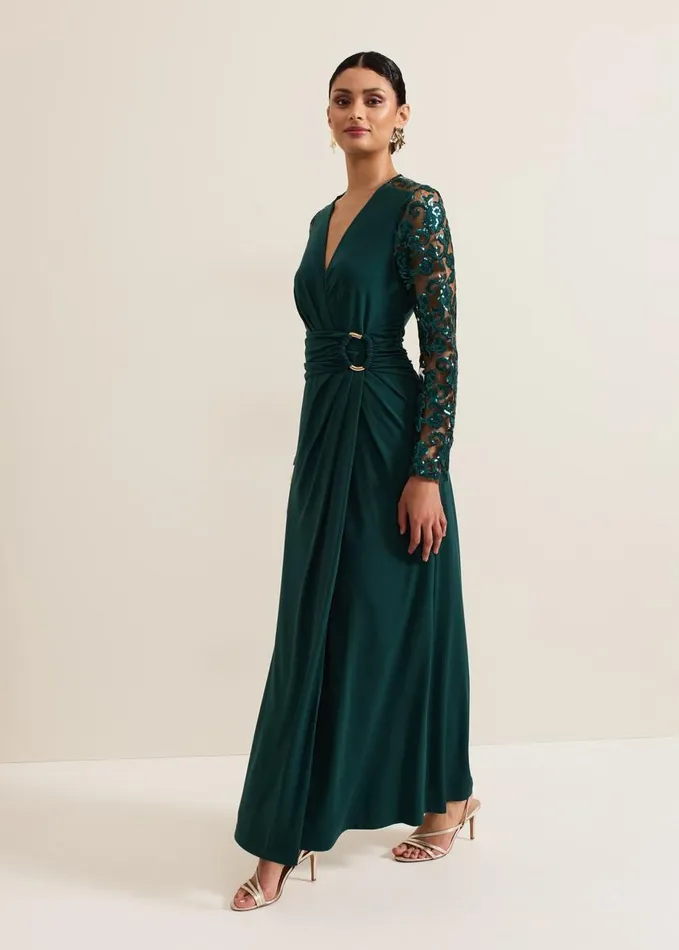 Phase Eight Ilona Dark Green Sequin Maxi Dress Dark Green Women Dresses