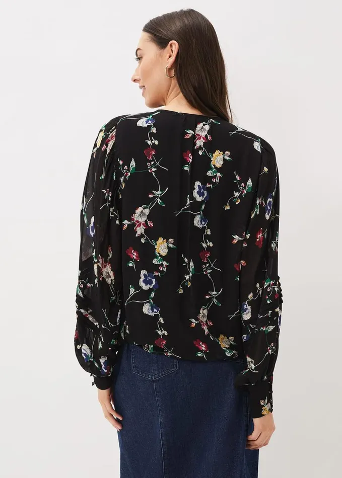Phase Eight Imara Floral Blouson Sleeve Blouse Blackmulti Women Shirts and Blouses