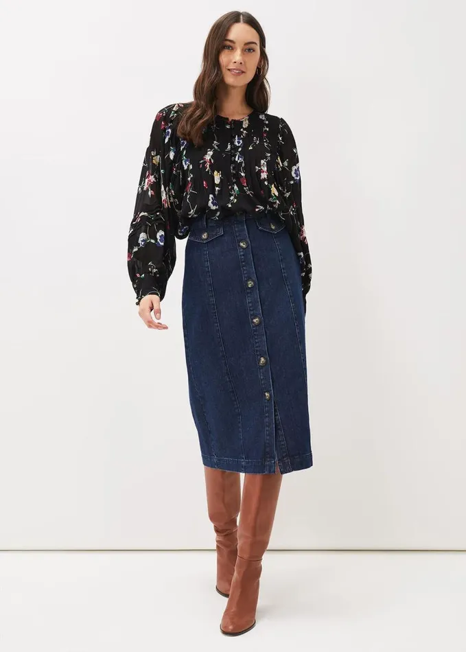Phase Eight Imara Floral Blouson Sleeve Blouse Blackmulti Women Shirts and Blouses
