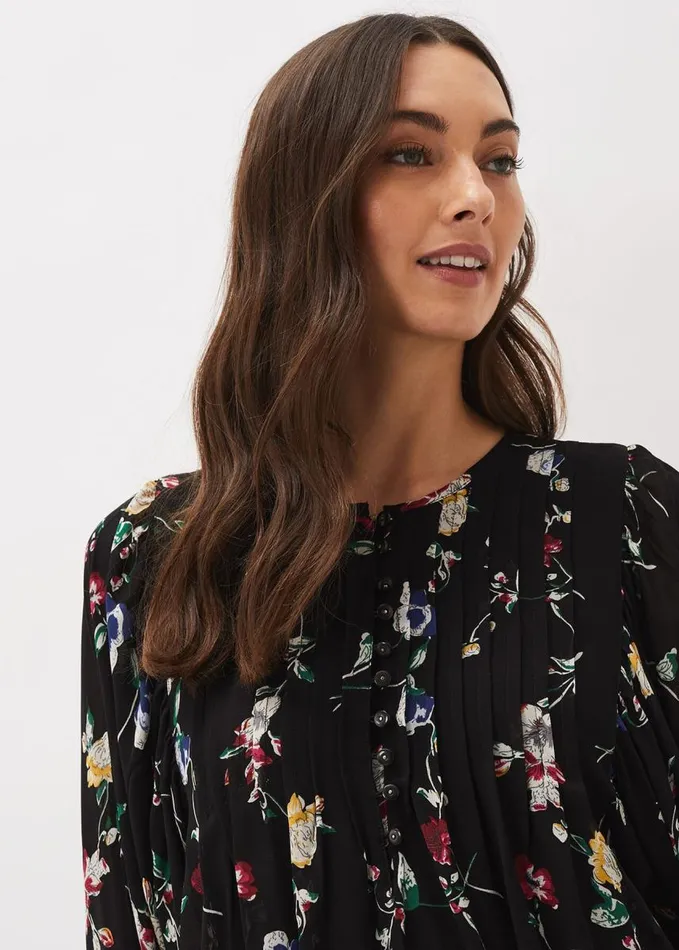 Phase Eight Imara Floral Blouson Sleeve Blouse Blackmulti Women Shirts and Blouses