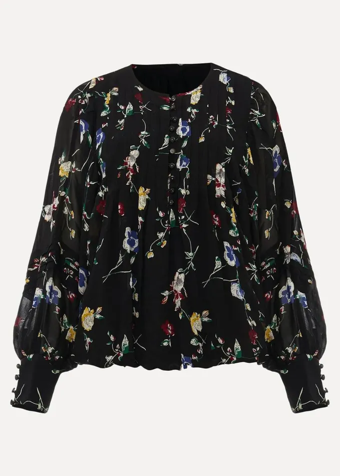 Phase Eight Imara Floral Blouson Sleeve Blouse Blackmulti Women Shirts and Blouses