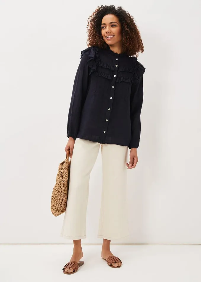 Phase Eight Imogen Linen Blouse Navy Women Shirts and Blouses