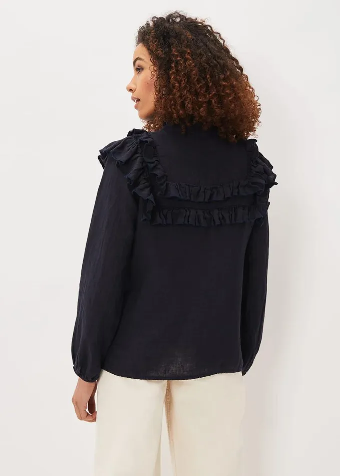 Phase Eight Imogen Linen Blouse Navy Women Shirts and Blouses