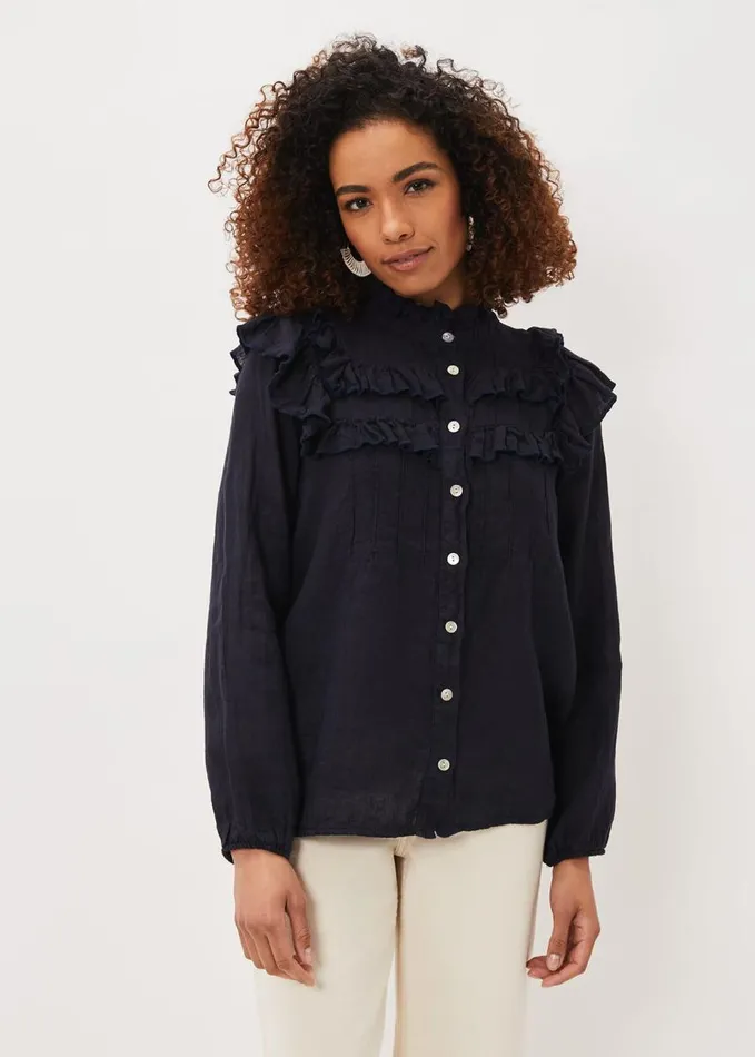 Phase Eight Imogen Linen Blouse Navy Women Shirts and Blouses