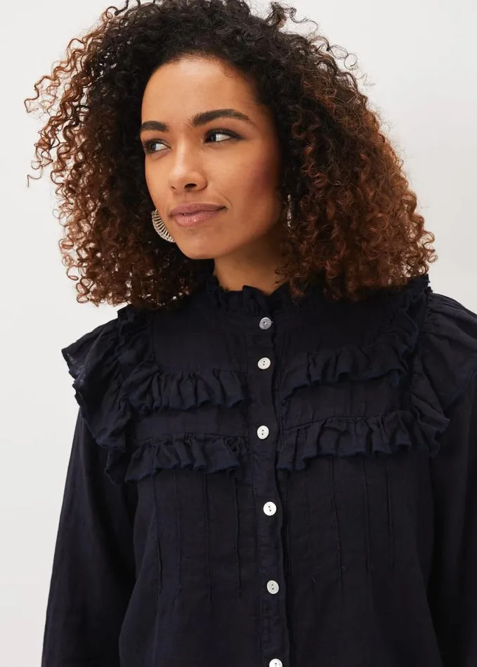 Phase Eight Imogen Linen Blouse Navy Women Shirts and Blouses