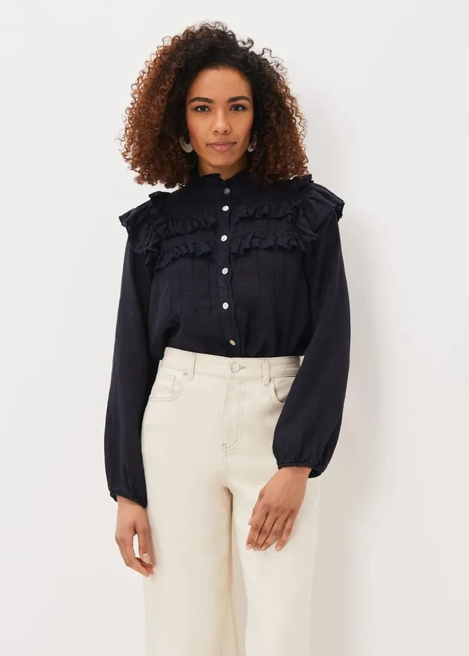 Phase Eight Imogen Linen Blouse Navy Women Shirts and Blouses