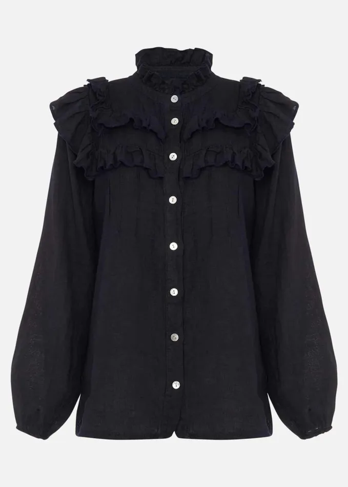 Phase Eight Imogen Linen Blouse Navy Women Shirts and Blouses
