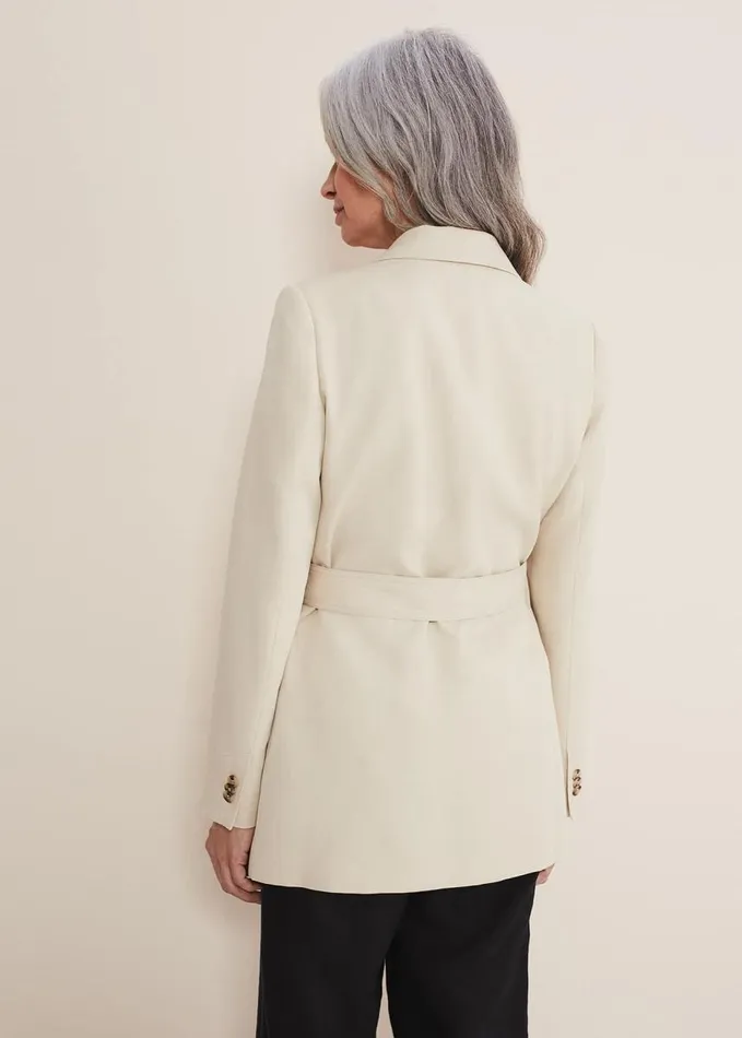 Phase Eight Inessa Linen Belted Blazer Stone Women Coats