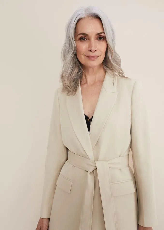 Phase Eight Inessa Linen Belted Blazer Stone Women Coats