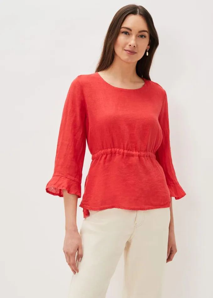 Phase Eight Iola Channel Waist Blouse Red Women Shirts and Blouses