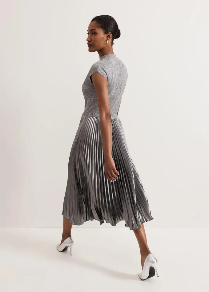 Phase Eight Jayla Metallic Knit Dress Silver Women Dresses