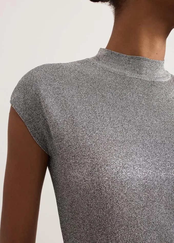 Phase Eight Jayla Metallic Knit Dress Silver Women Dresses