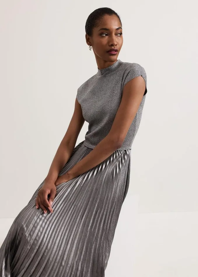 Phase Eight Jayla Metallic Knit Dress Silver Women Dresses