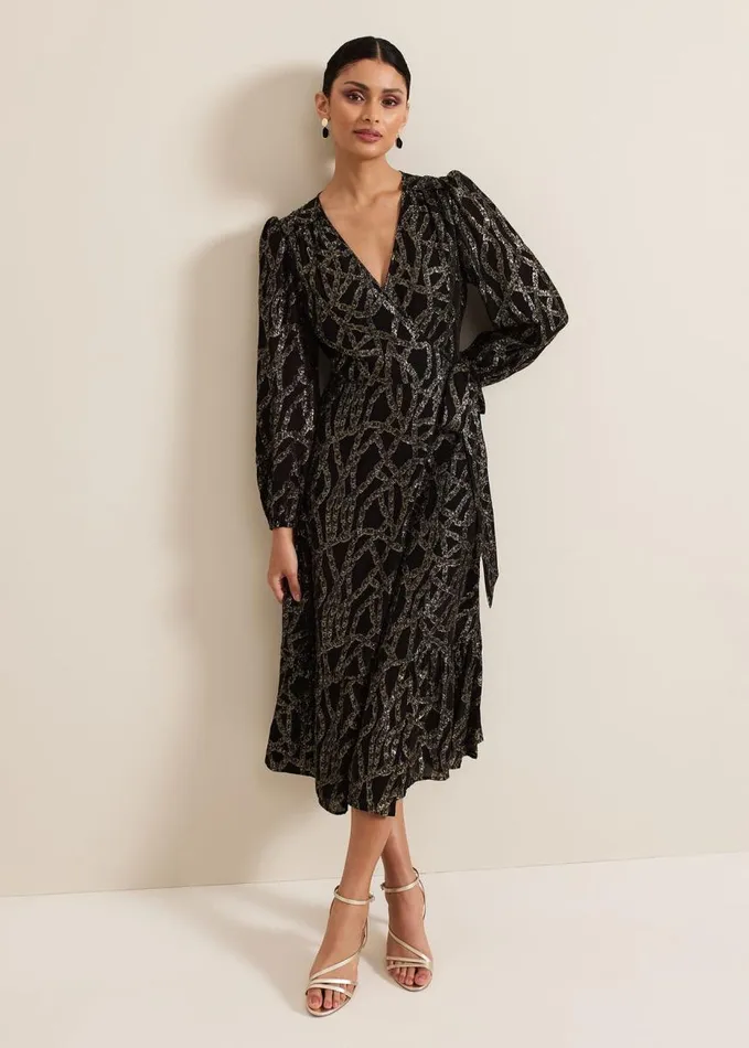 Phase Eight Jazminda Shimmer Wrap Midi Dress Blackmulti Women Dresses