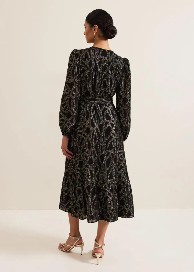 Phase Eight Jazminda Shimmer Wrap Midi Dress Blackmulti Women Dresses