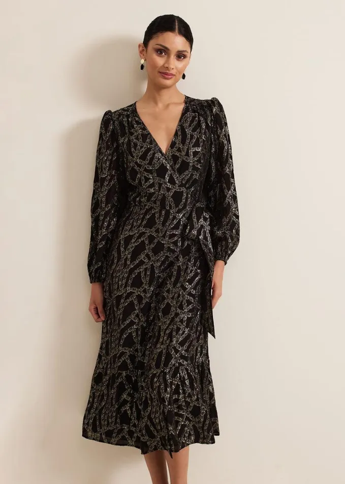 Phase Eight Jazminda Shimmer Wrap Midi Dress Blackmulti Women Dresses