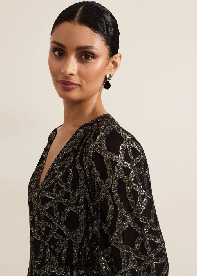 Phase Eight Jazminda Shimmer Wrap Midi Dress Blackmulti Women Dresses