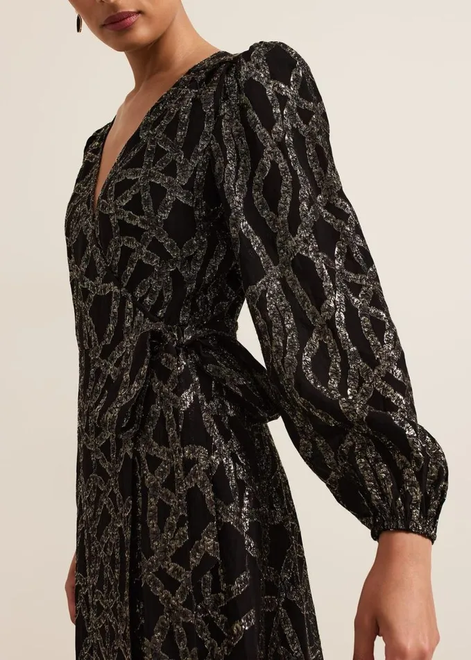 Phase Eight Jazminda Shimmer Wrap Midi Dress Blackmulti Women Dresses