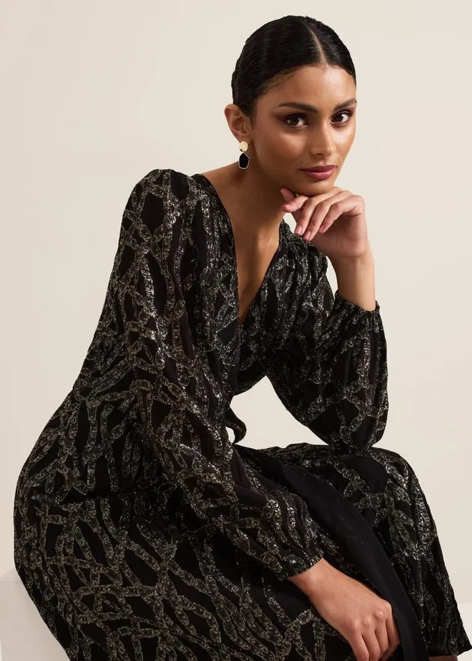 Phase Eight Jazminda Shimmer Wrap Midi Dress Blackmulti Women Dresses