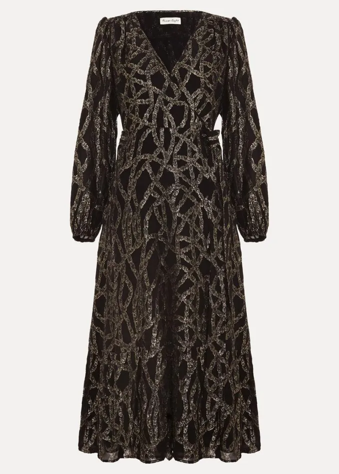 Phase Eight Jazminda Shimmer Wrap Midi Dress Blackmulti Women Dresses