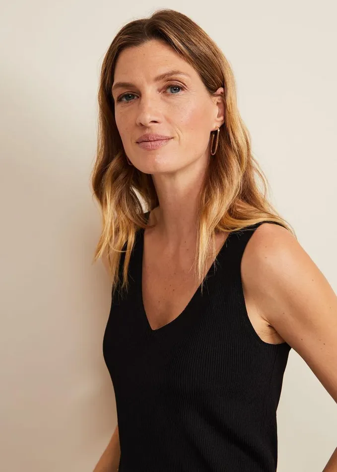 Phase Eight Jessie Ribbed V Neck Cami Black Women Knitwear