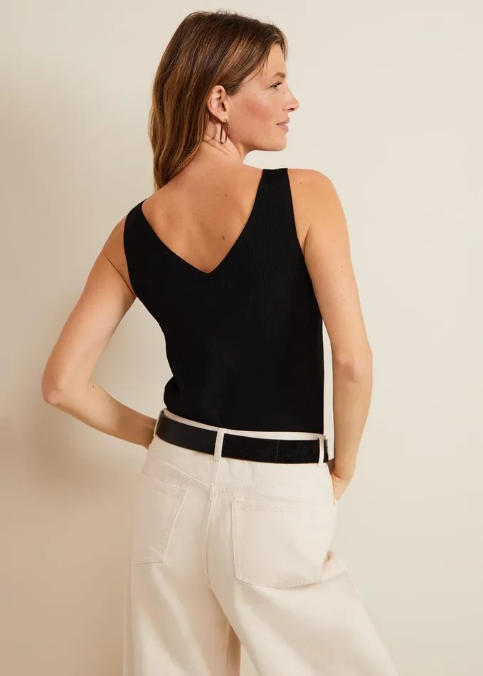 Phase Eight Jessie Ribbed V Neck Cami Black Women Knitwear