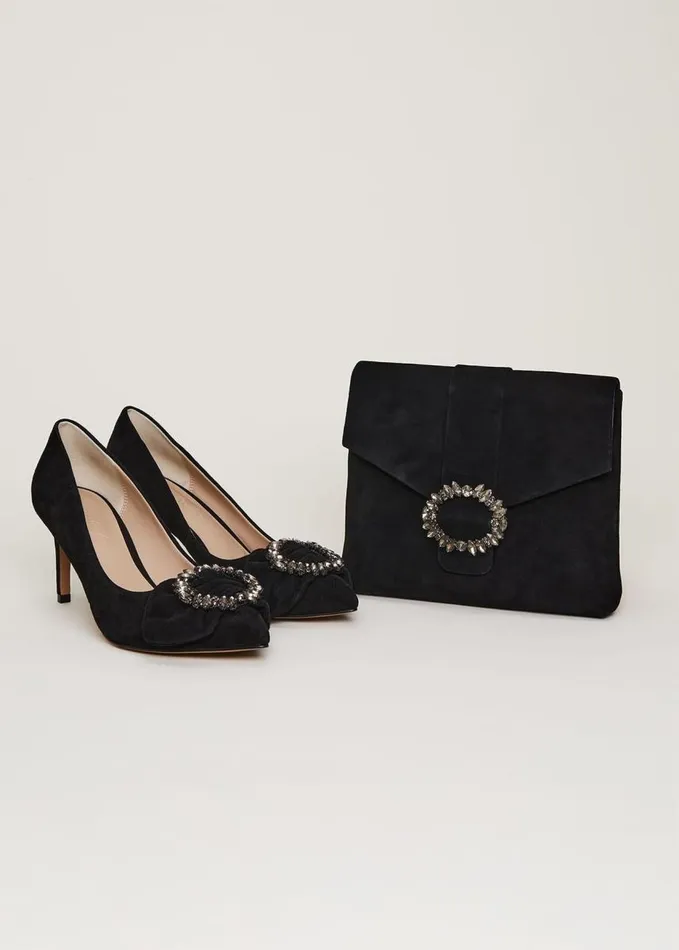 Phase Eight Jewel Front Bow Court Shoe Black Women Heels