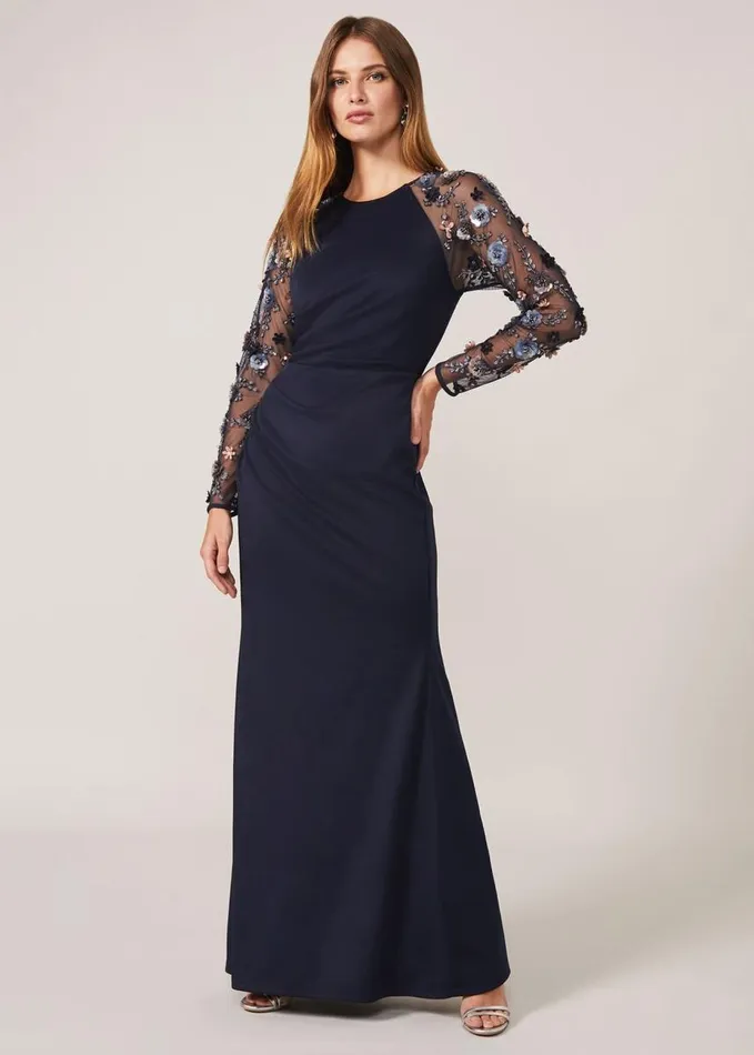 Phase Eight Jody Sequin Sleeve Maxi Dress Navy Women Dresses