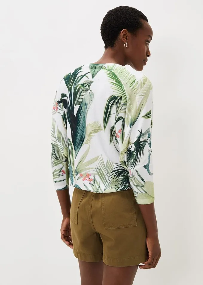 Phase Eight Johanna Cotton Palm Print Jumper Khakiwhite Women Knitwear