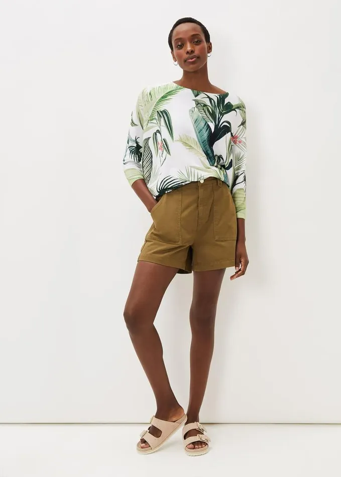 Phase Eight Johanna Cotton Palm Print Jumper Khakiwhite Women Knitwear