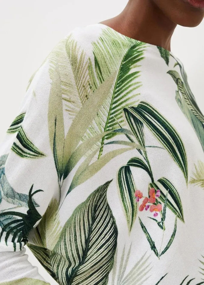 Phase Eight Johanna Cotton Palm Print Jumper Khakiwhite Women Knitwear