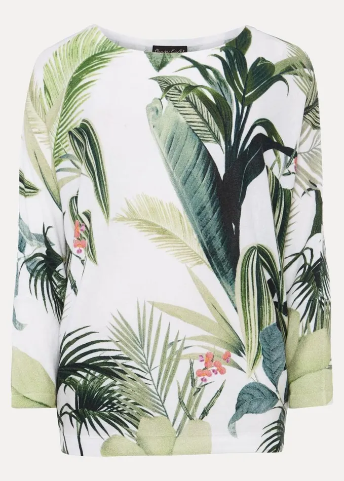 Phase Eight Johanna Cotton Palm Print Jumper Khakiwhite Women Knitwear