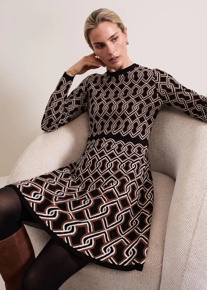 Phase Eight Josie Jacquard Fit And Flare Swing Dress Blackmulti Women Dresses