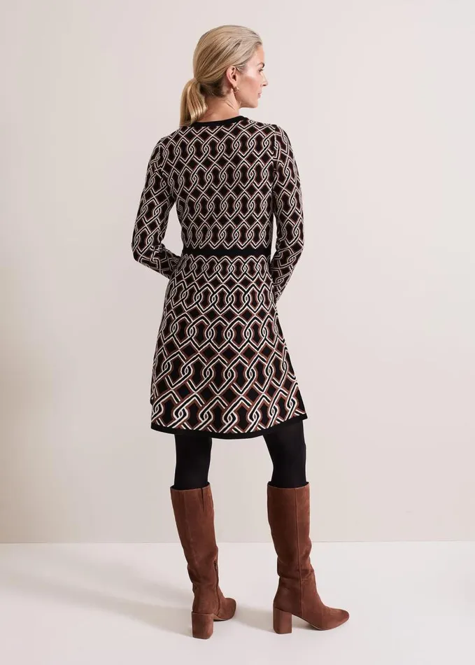 Phase Eight Josie Jacquard Fit And Flare Swing Dress Blackmulti Women Dresses