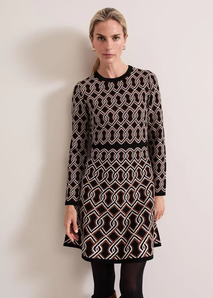 Phase Eight Josie Jacquard Fit And Flare Swing Dress Blackmulti Women Dresses