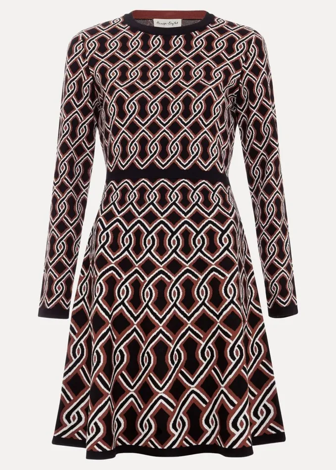 Phase Eight Josie Jacquard Fit And Flare Swing Dress Blackmulti Women Dresses