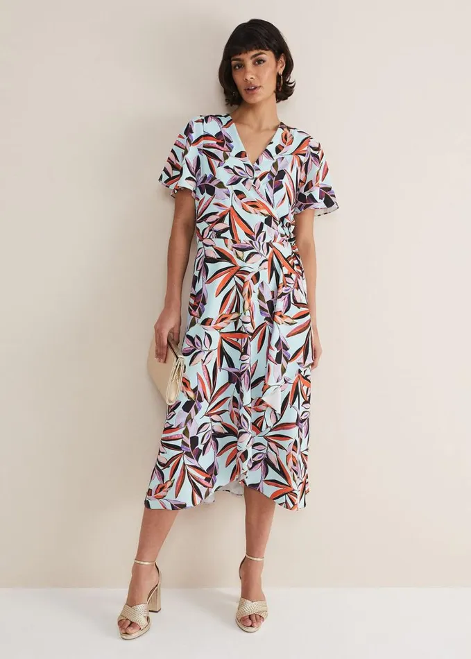 Phase Eight Julissa Ruffle Wrap Midi Dress Aquamulti Women Dresses