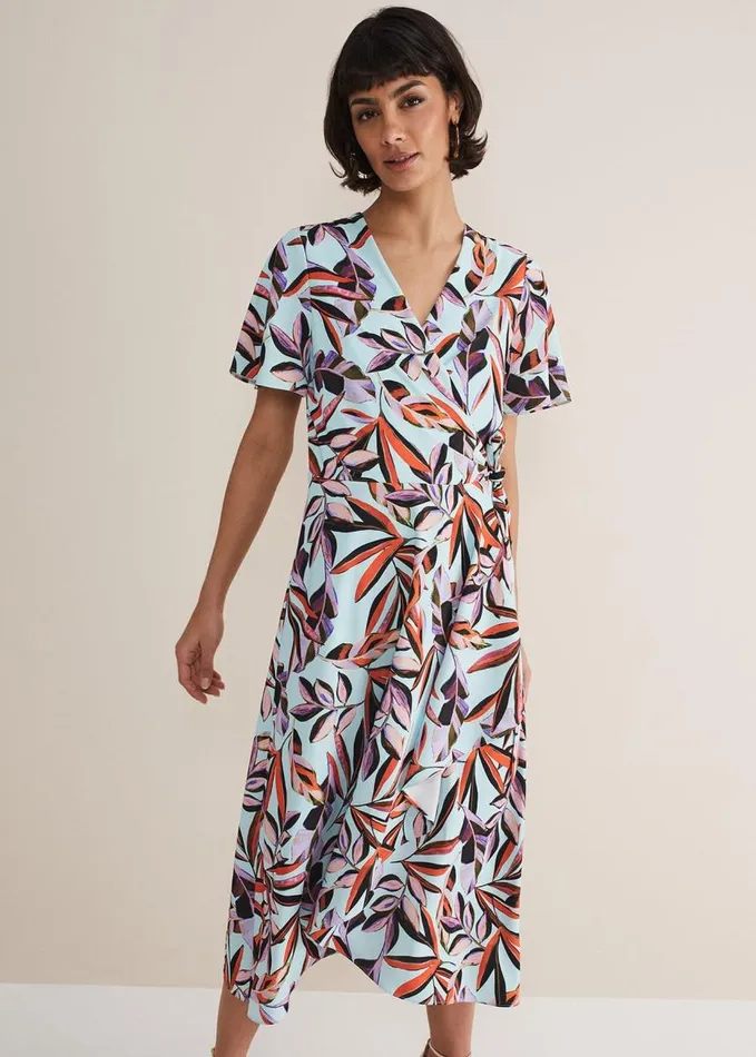 Phase Eight Julissa Ruffle Wrap Midi Dress Aquamulti Women Dresses