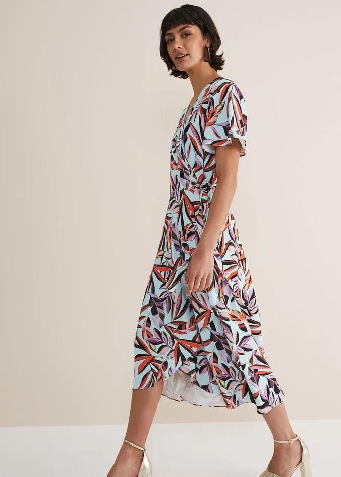 Phase Eight Julissa Ruffle Wrap Midi Dress Aquamulti Women Dresses