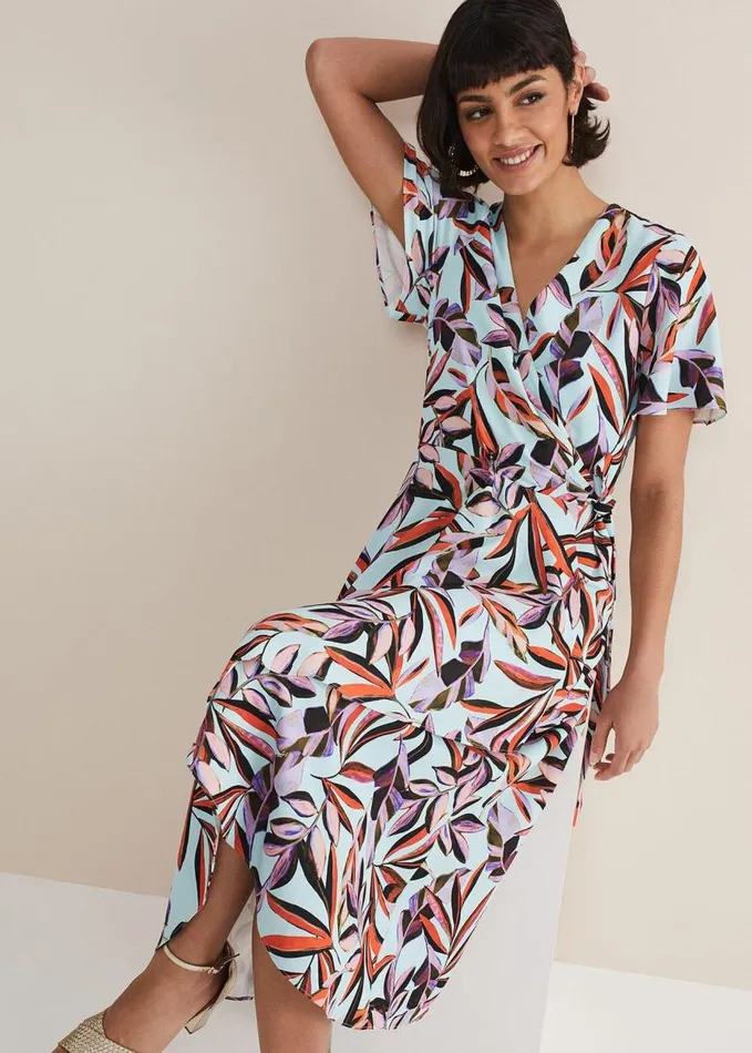 Phase Eight Julissa Ruffle Wrap Midi Dress Aquamulti Women Dresses