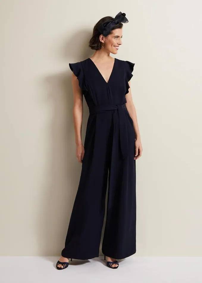 Phase Eight Kallie V Neck Frill Jumpsuit Navy Women Dresses