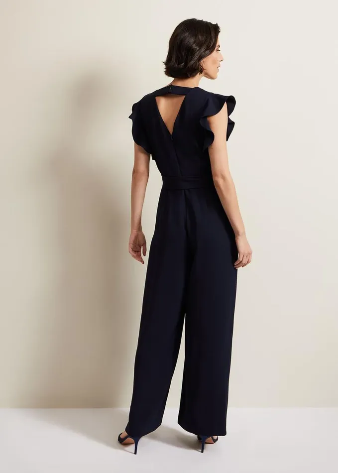 Phase Eight Kallie V Neck Frill Jumpsuit Navy Women Dresses