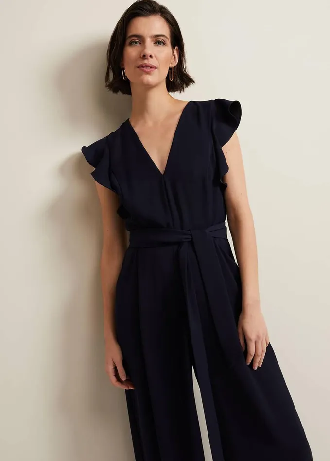 Phase Eight Kallie V Neck Frill Jumpsuit Navy Women Dresses