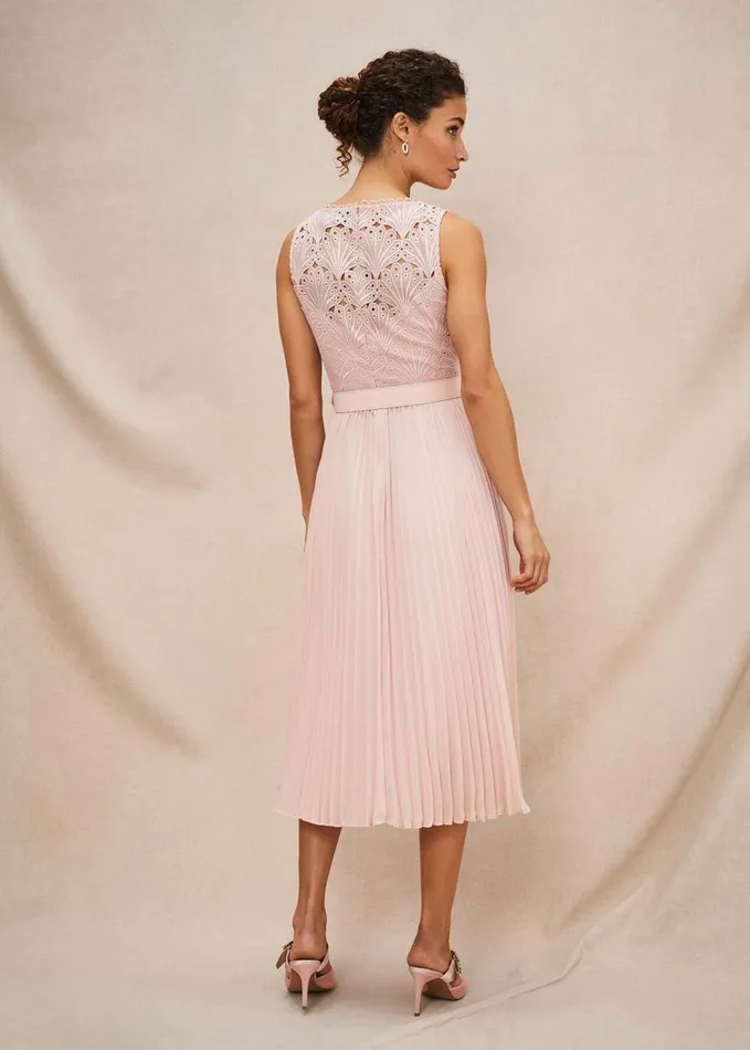 Phase Eight Kassidy Lace Bodice Pleat Dress Petal Pink Women Dresses