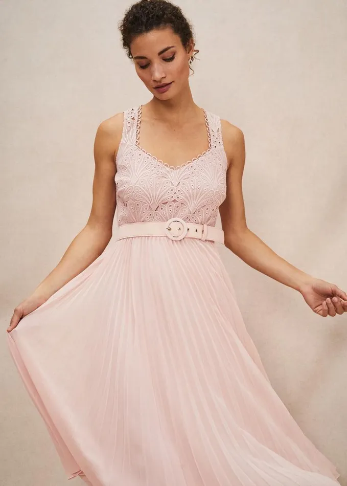 Phase Eight Kassidy Lace Bodice Pleat Dress Petal Pink Women Dresses